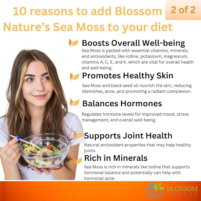 10-in-1 Irish Sea Moss Veggie Caps 3000mg Black Seed Oil Ashwagandha Bladderwrack Burdock Turmeric Apple Cider Vinegar Manuka Honey Dandelion Black Pepper - Made in US(Veggie Caps, Unflavored)