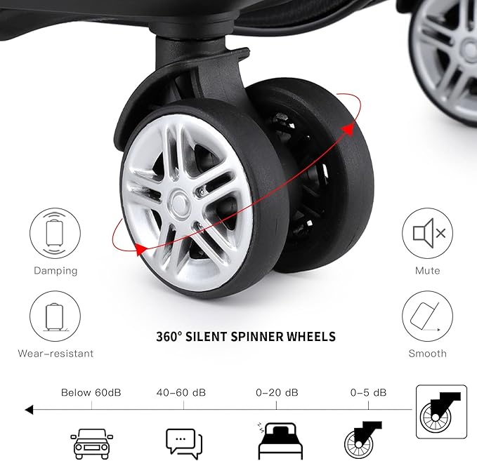 Kono Carry On Luggage Set Lightweight Airline Approved Carry On Suitcase with TSA Lock Spinner Wheels Durable Luggage Hardside Black