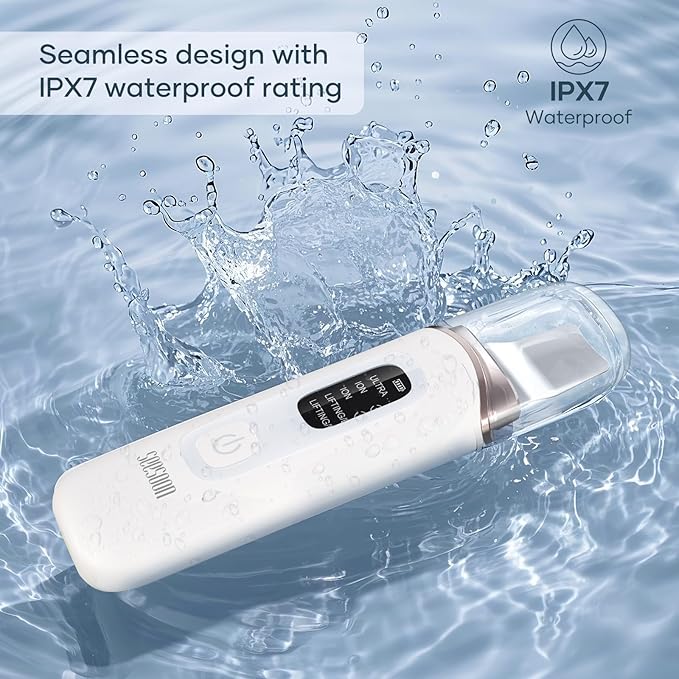 4 in1 Facial Skincare Scrubber,Skin Scrubber Face Spatula - Blackhead Remover with 4 Modes, Pore Extractor Face Spatula Deep Cleansing for Facial Skincare LCD Display, IPX7 Waterproof-Purple-White