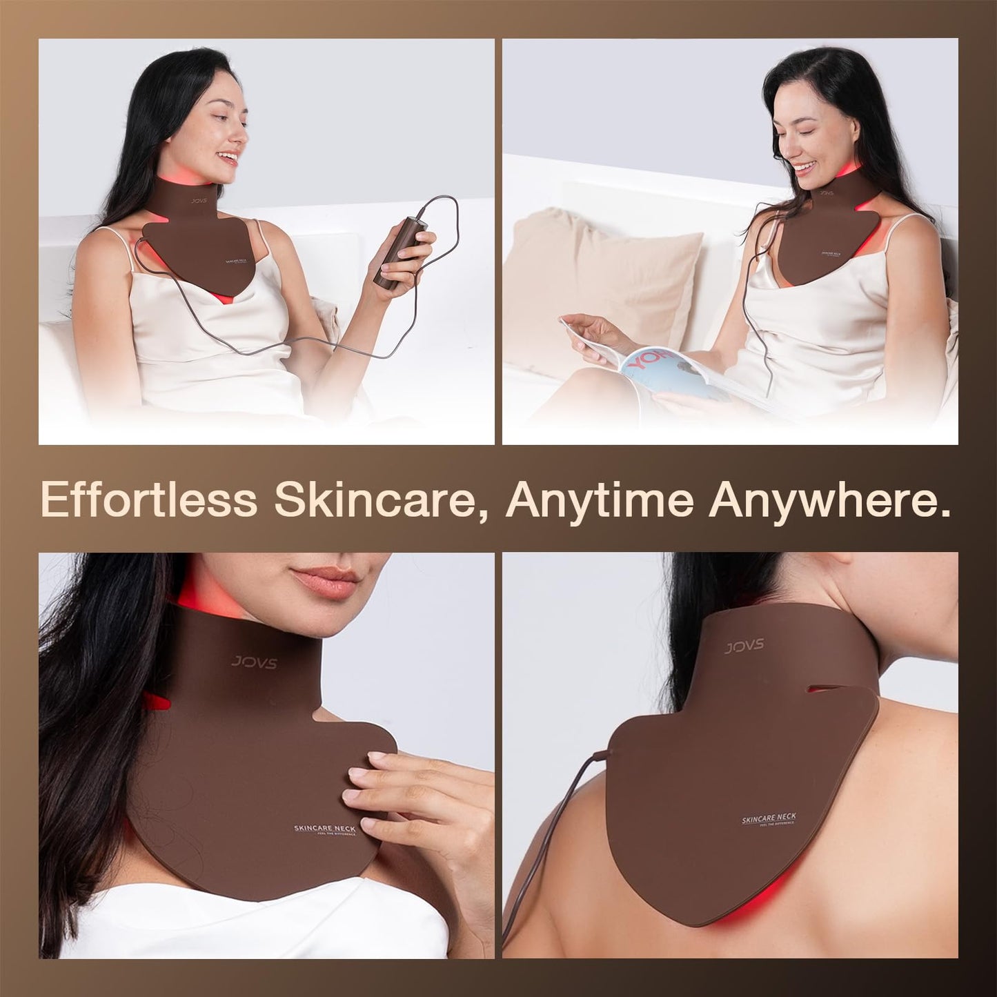 JOVS LED Neck & Chest Mask, LED Red Light Therapy for Neck, 66 LED Light Beams and 630nm Red Light Therapy for Neck Decollete Chest Body, Skin Care Device at Home and Travel