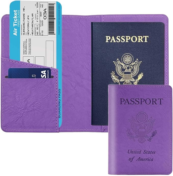 Cnycmy Passport Holder–Slim Travel Organizer for Passport, RFID Blocking,Boarding Pass, Credit Cards | Vegan Leather & Anti-Theft Design (Purple5)