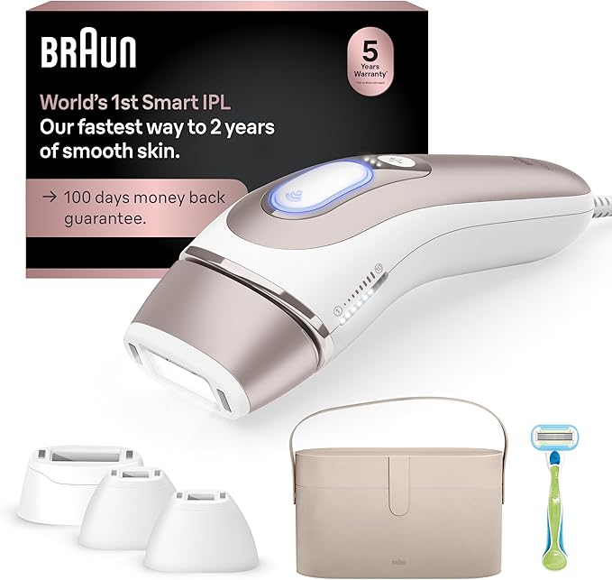 Braun Smart IPL, Skin i·Expert Pro 7: at Home Laser Hair Removal, Permanent Visible Hair Reduction, Holiday Gifts for Women and Men with Free App, Vanity Case, Venus Razor, 4 Smart Heads, IPL7387