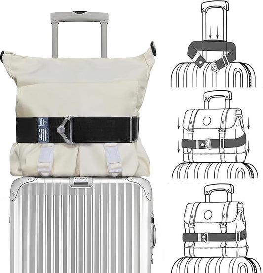 2-in-1 Travel Belt for Luggage Over Handle, Luggage Belt for Carry on Bag, Suitcase Straps, Add a Bag Bungees Luggage Straps Adjustable with Alloy Buckle,Hands-Free for Airport (Black, 1 Pack)