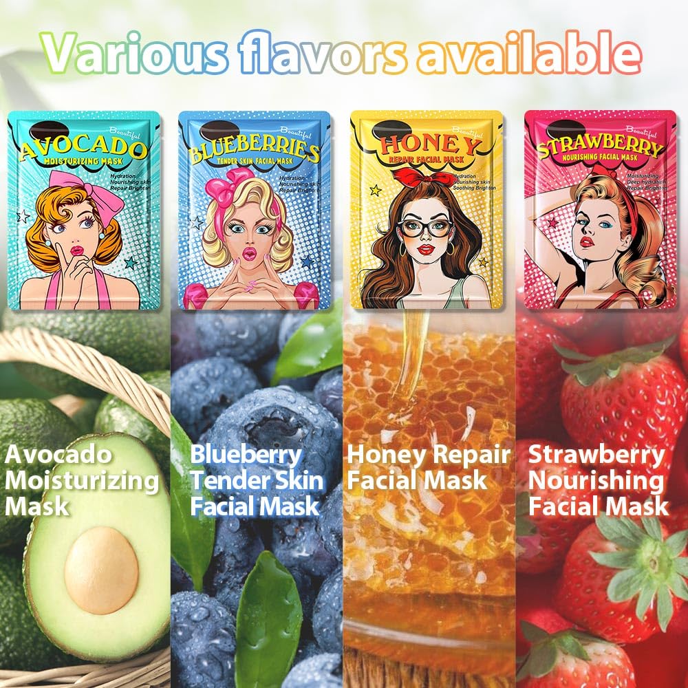 FeiCuiYun Girl Character Sheet Masks, Spa Party Facial Mask Skincare Set, Sheet Masks Skin Care, Moisturize Brighten Soothe for All Skin Types, Christmas Birthday Gifts for Women Men Girls, (8Pcs)