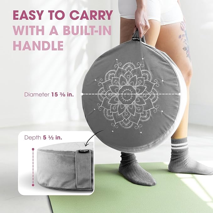 Yes4All Meditation Cushion, Floor Pillow Foam Zafu Buckwheat, Mandala Pattern Yoga Meditation Bolster Pillows, Floor Cushions