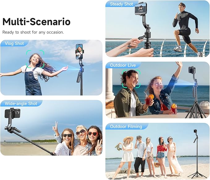 Andoer 64'' Auto Face Tracking Tripod with Stand, 360° Rotation Tracking Tripod with Remote and Gesture Control, Selfie Stick for Video Vlog, Live Streaming, Tiktok, YouTube, Facetime