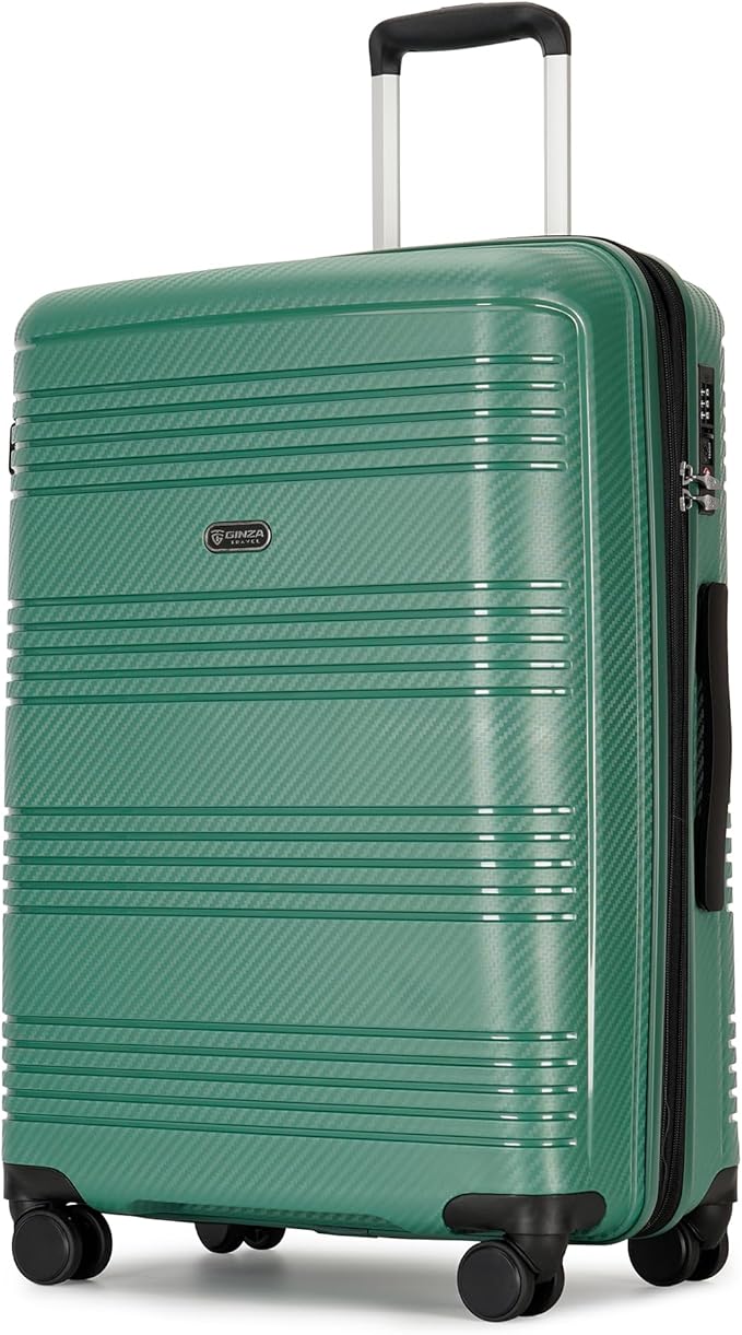 25 Inch Medium Checked Luggage Lightweight Suitcase with Spinner Wheels TSA Lock, Green