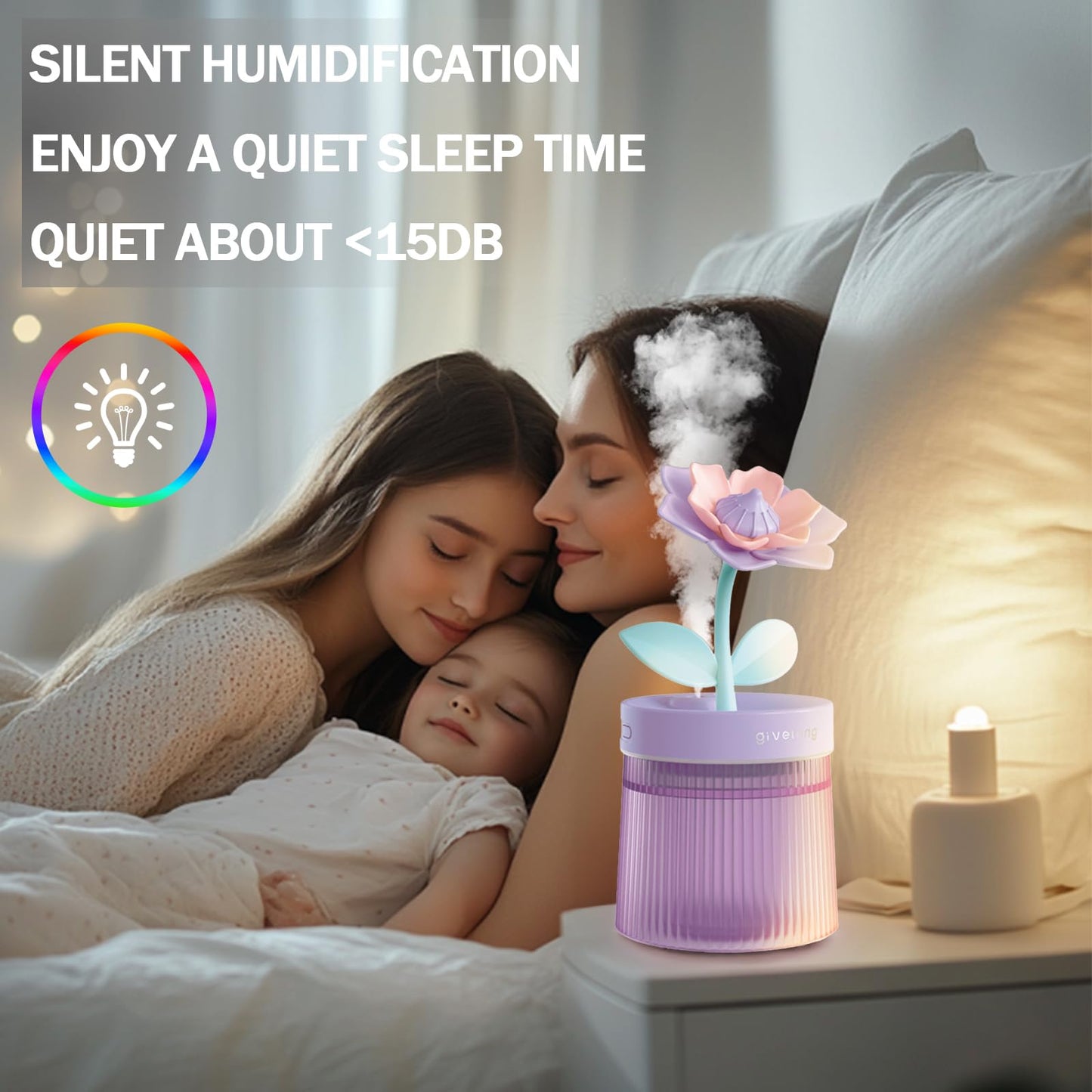 ShunChengFa Cute Mini Humidifier 320mL Cool Mist Humidifie mute with 2 Mist Modes,for Home/Nursery/Office,Portable Mini Air Moisturizer,rechargeable mini humidifier(Gardenia pink)