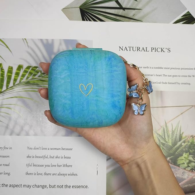 Compatible with Powerbeats Pro, Soft Silicone Case with Gold Heart Pattern for Powerbeats Pro Case with Cute Butterfly Keychain for Girls Women (Camouflage Blue)