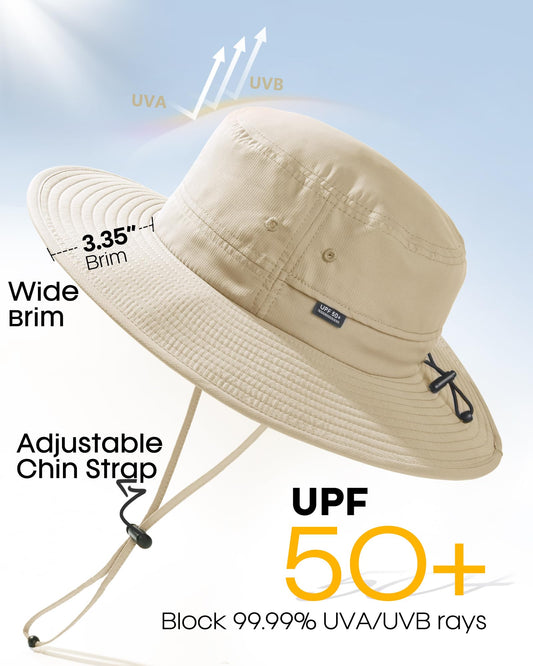 FURTALK Sun Hats for Men Women Packable Wide Brim Summer UV Protective Bucket Hat UPF 50+ Hat for Fishing Hiking Khaki
