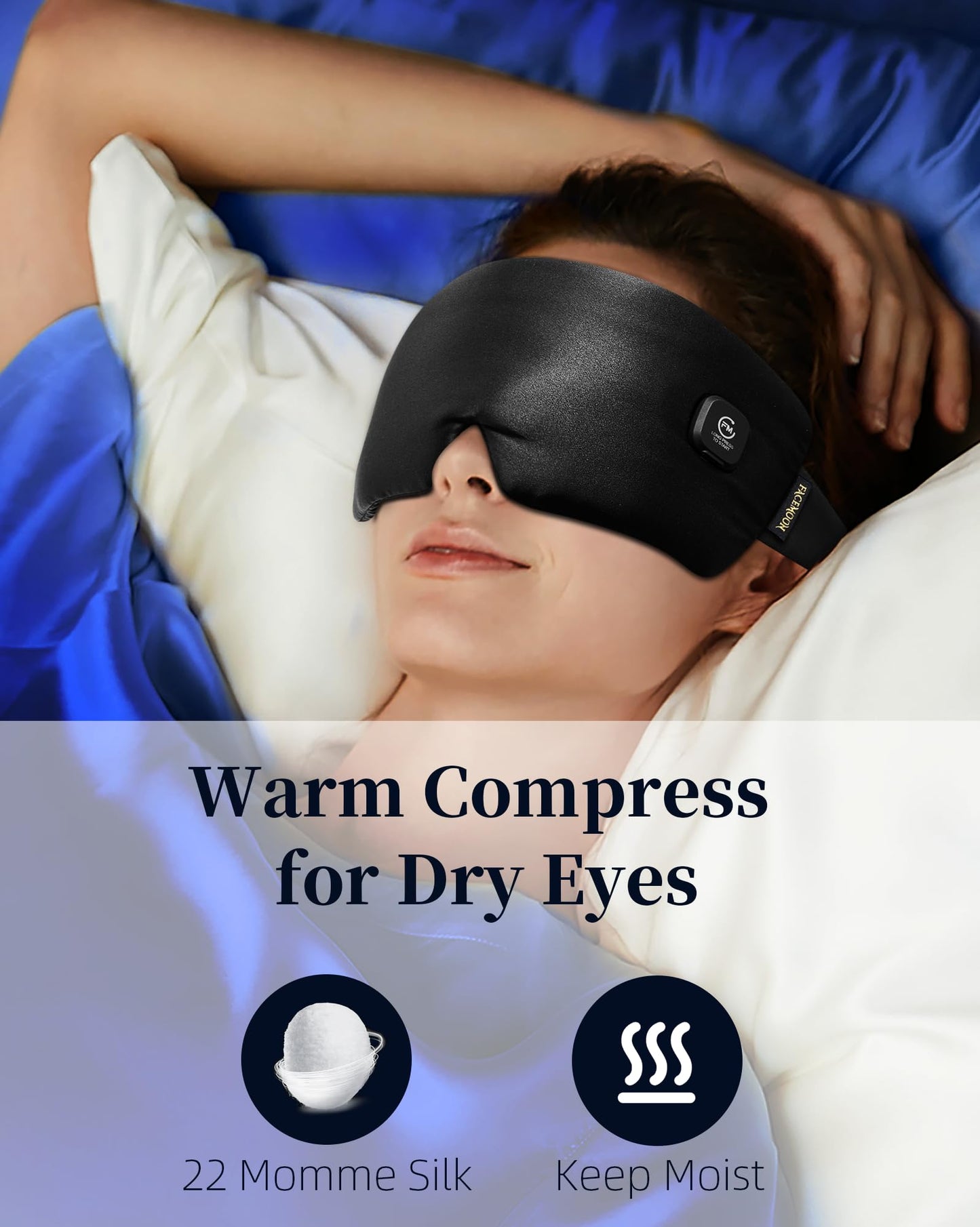 Heated Eye Mask for Dry Eyes - Silk Cordless Warm Eye Compress Moist Heat, Eye Heating Pad for Stye Treatment, Tired Eyes, Sleep, Travel, Washable, Rechargeable, Black