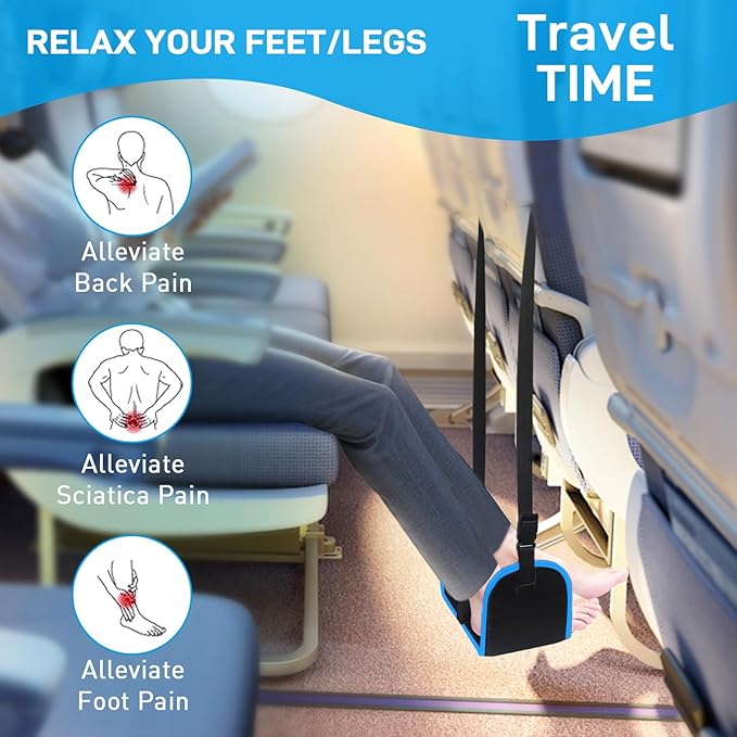 Airplane Foot Hammock, Foot Hammock for Travel Accessories with Ergonomic Removable Foot Divider Design, Airplane Foot Rest, Premium Comfortable Memory Foam & Hardboard for No Feet Clashing(Large)