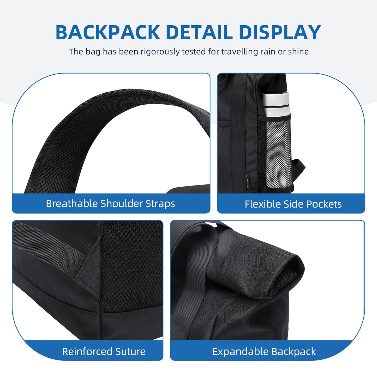 GOLF QUALITY Foldable Convertible Tote Backpack Lightweight Versatile Nylon Daypack for Women Men Work Leisure Travel,Black