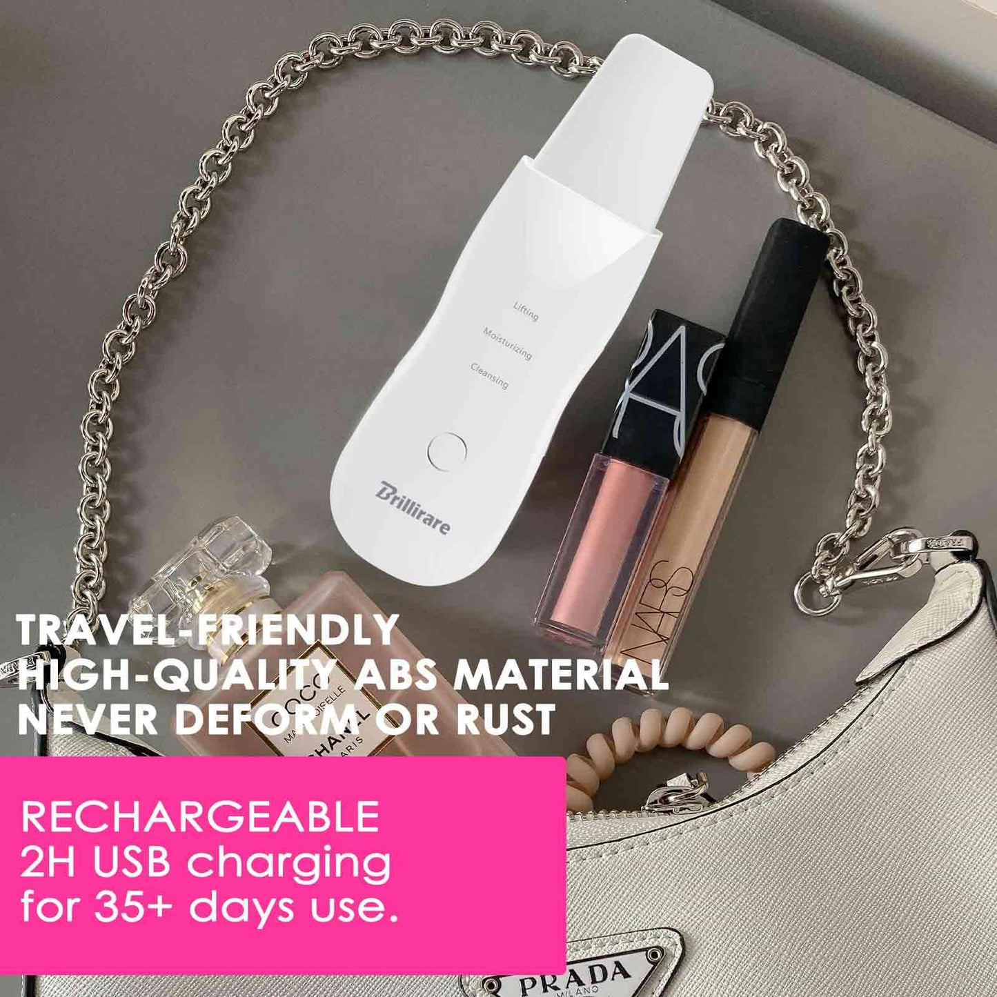 BRILLIRARE Face Scrubber, Skin Spatula, Facial Silicone Pore Cleaner, Rechargeable All Skin Types Waterproof Blackhead Remover Tools for Deep Cleansing, Exfoliating, 3 Modes Wireless, White