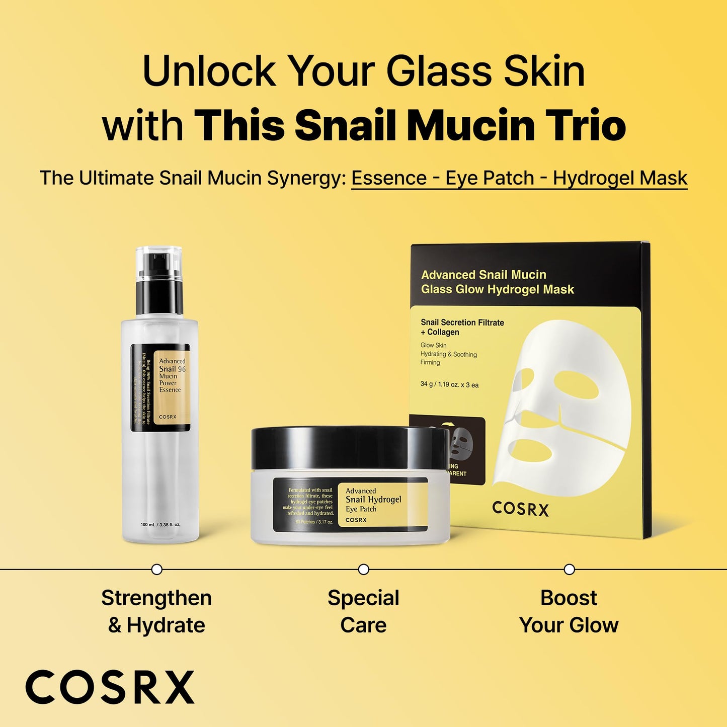 COSRX Advanced Snail Hydrogel Eye Patch (60pc), Gel Serum Mask, Puffy Undereye Treament, Fine Lines, Refresh, Hydrate| Paraben free, Korean Skin Care