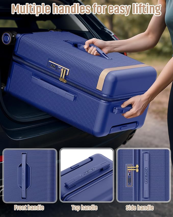 Joyway 22 Inch Carry on Luggage with Cup Holder, Hard Shell Carry-on Suitcases with Shock Absorbing Spinner Wheels, Lightweight Luggage with TSA Lock for Women Men, Blue