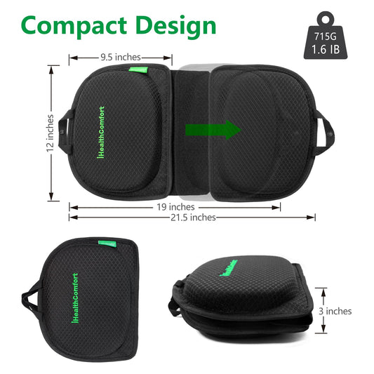IHEALTHCOMFORT Small Travel Seat Cushion,Gel Memory Foam Seat Cushion,Supportive Butt Pillow,Portable and Foldable for Long Sitting Hours on Stadium Airplane Car Seat