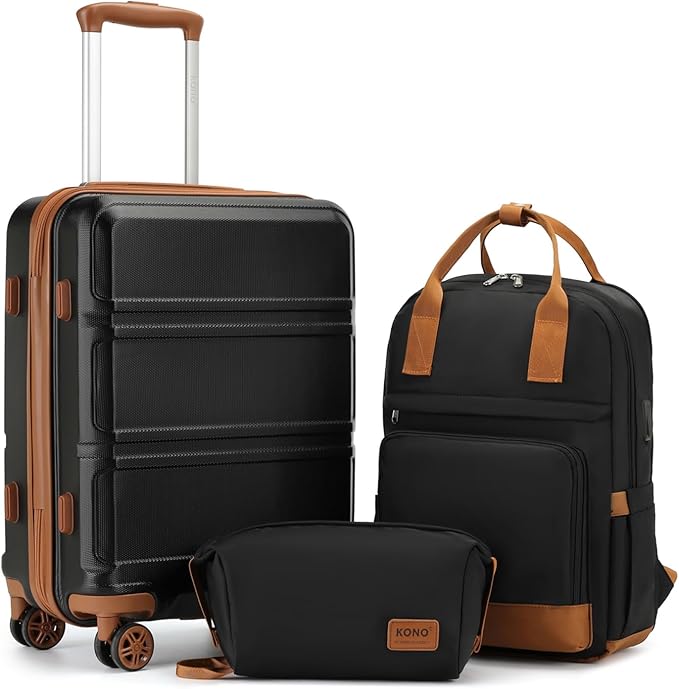 Kono Luggage Set 3 Piece Carry On Hardside Luggage with TSA Lock Spinner Wheels Carry On Suitcase Apricot Black