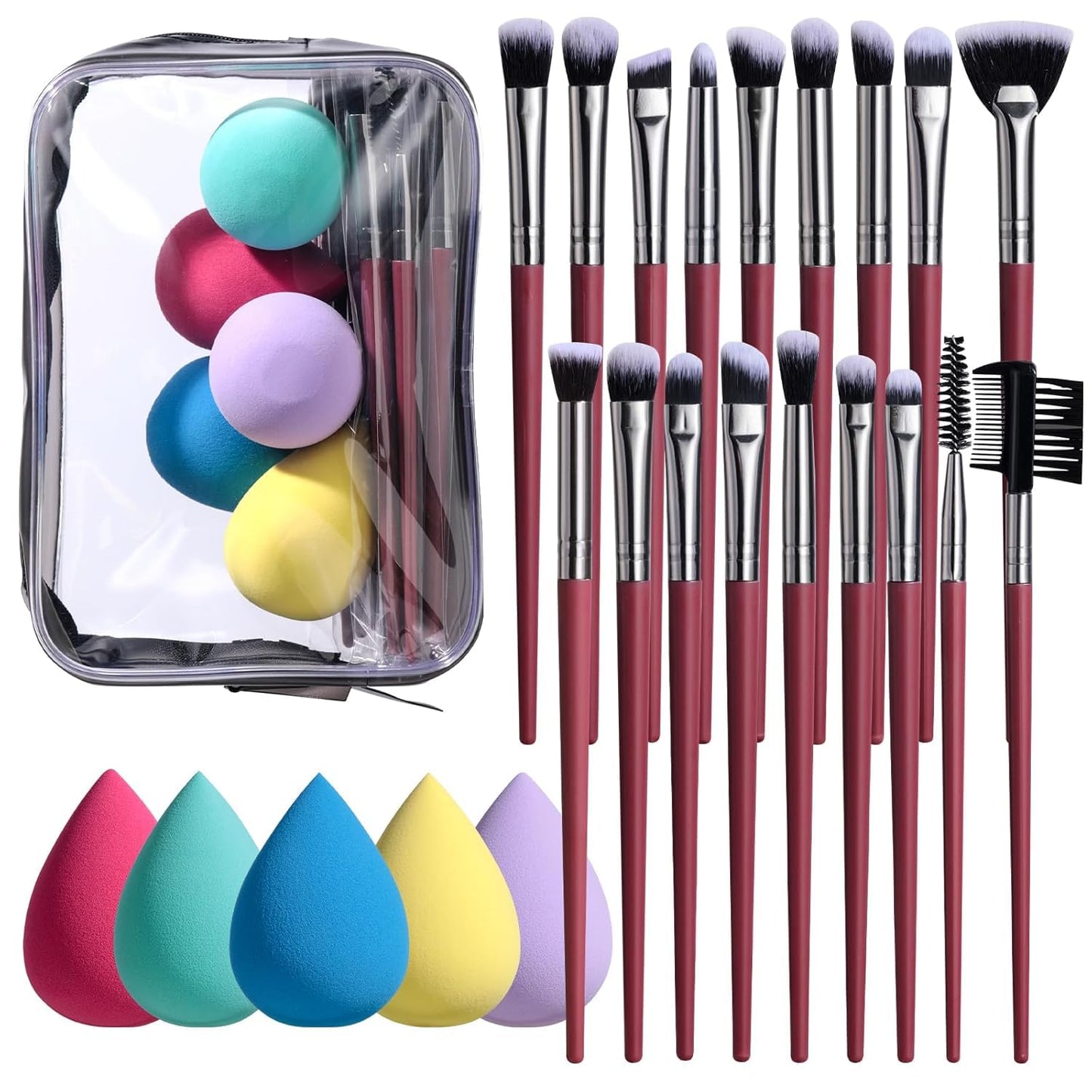 BS-MALL Eyeshadow Brushes Eye Makeup Sponge Set 18 Pcs – Includes 5 Makeup Sponges & Travel Bag – Professional, Super Soft, Flawless Finish, Multi Functional Brush Set for Eye & Face Makeup