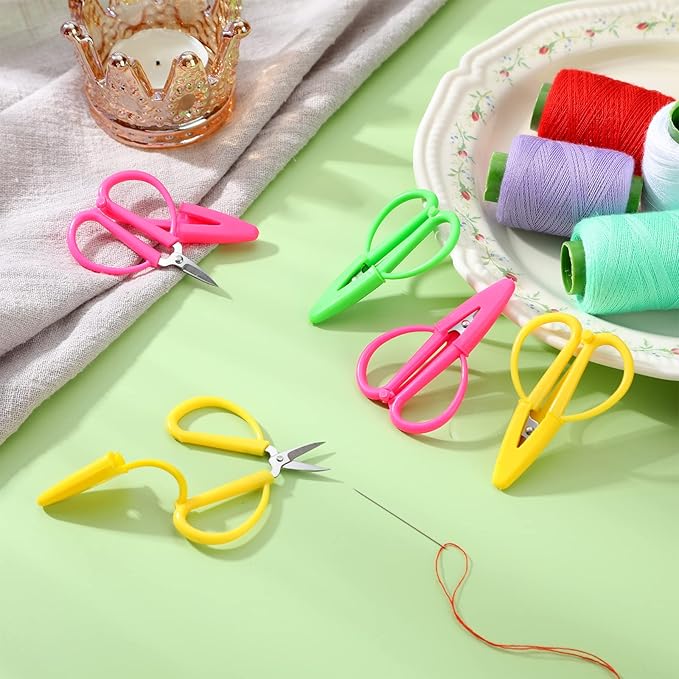 24 Pcs Mini Scissors Thread Tiny Colorful Travel Scissors Back to School Sewing Small Tool 2.56 x 1.65 Inch Embroidery Craft Clipper with Cover, 3 Colors