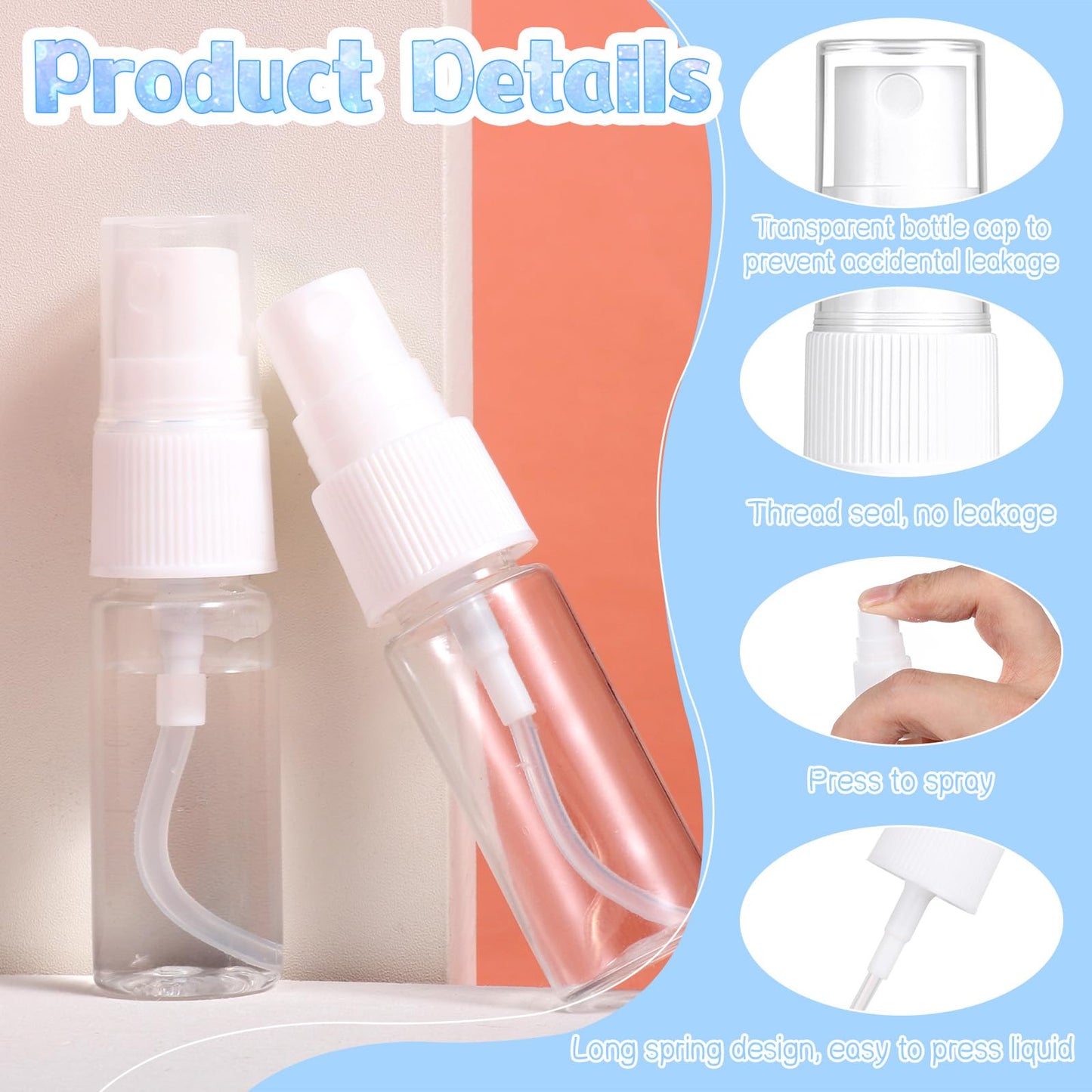 FdcZeyxior 4 PCS Travel Spray Bottle, Mini Spray Bottles Plastic Fine Mist Spray Bottles Small Refillable Travel Bottle Empty Liquid Container for Perfume, Care Liquid, Cosmetics (0.5 Oz/15ml)