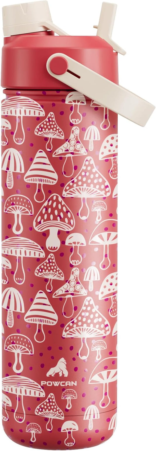 26 oz Insulated Water Bottle with 2-in-1 Straw and Spout Lid, Keep Cold 24H, Leak-Proof, Fits in Car Cup Holder, Stainless Steel Water Bottle for Sports, Travel, Gym, and School (Shroom Parade)