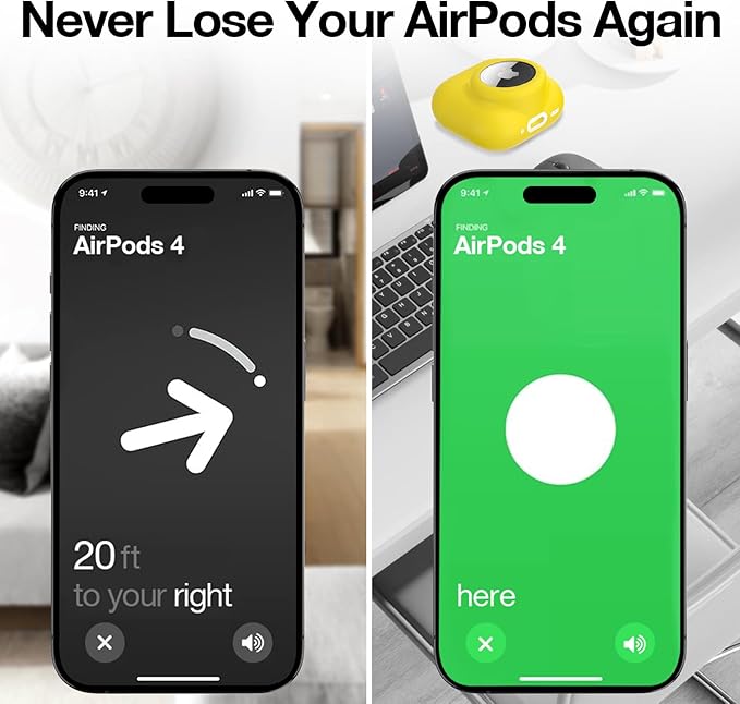 2 in 1 Silicone Case Compatible with AirPod 4 and AirTag, Shockproof Protective Skin Cover for AirPods 4th Generation with Cleaner Kit & Carabiner (Yellow)