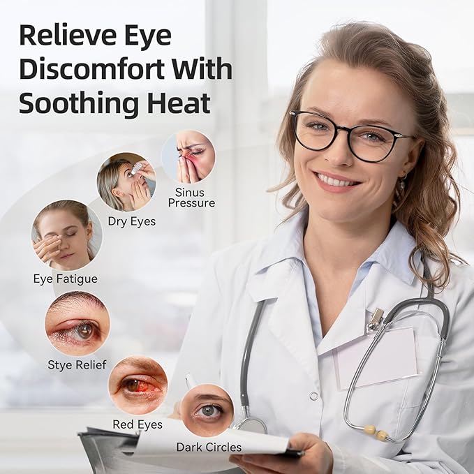 MUSICOZY Heated Eye Mask for Dry Eyes, Silk Warm Compress with 3 Heat Levels & Timer, Cordless Washable Eye Mask for Stye Relief, Puffy Eyes, Relaxation & Sleep