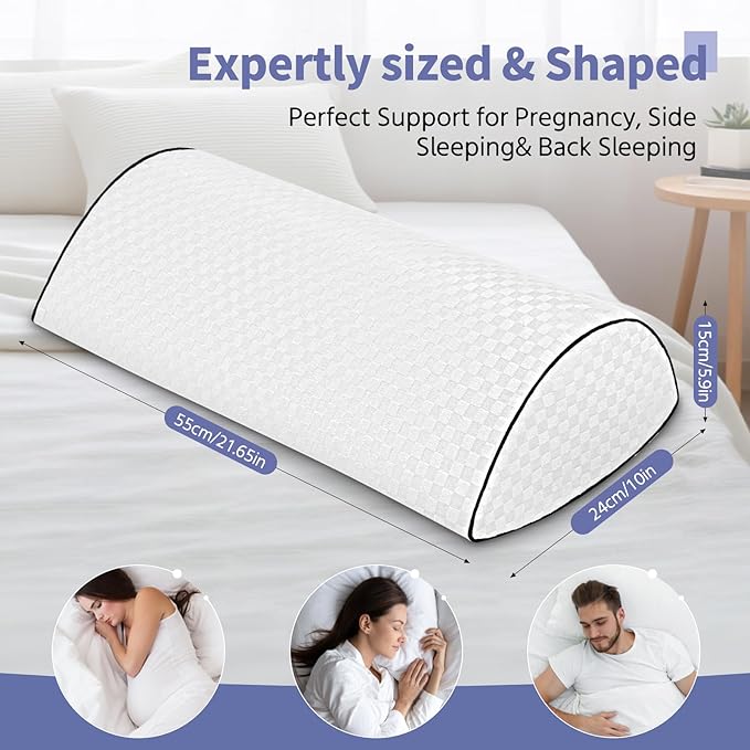 Knee Pillow for Back Sleeping – Ergonomic Memory Foam Cushion for Hip & Back Pain Relief – Under Knee Pillow for Spinal Alignment – Support for Side Sleeping, Machine Washable Cover (White)