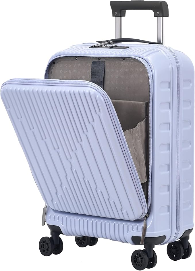 19 Inch Suitcase Hand Luggage with Front Pocket for 15.6" Laptop, 35 * 23 * 55cm, 43L, Ligthweight ABS+PC Hardshell Carry On, Lilac Purple