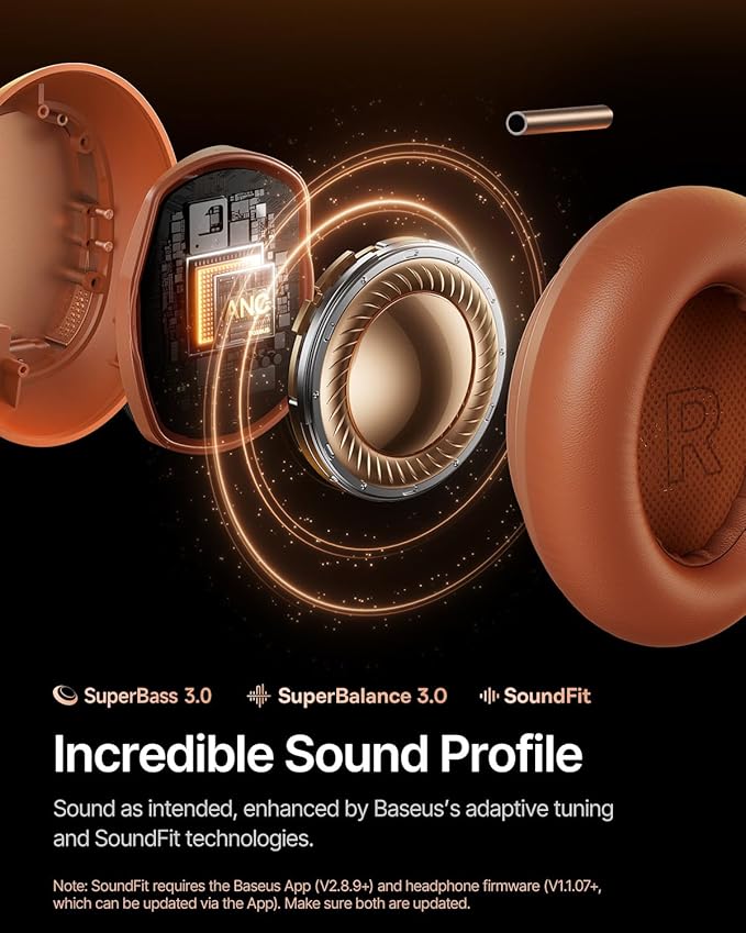 Baseus Inspire XH1 Adaptive Active Noise Cancelling Headphones, Sound by Bose, Dolby Audio, Premium Real-Time Adaptive ANC, Adaptive Tuning Rich Sound, Hi-Res Audio, 100H Playtime - Sunset Coral