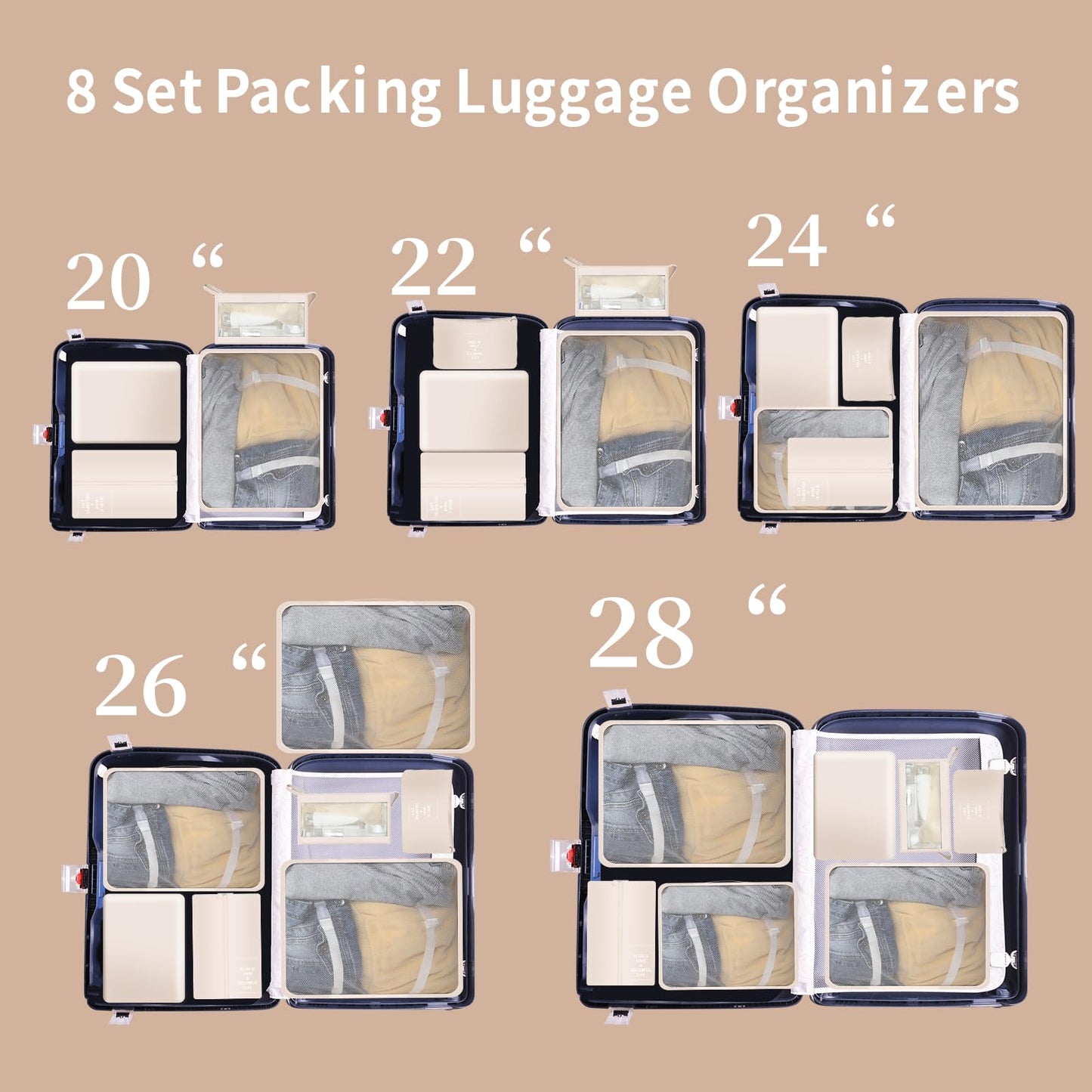 8 Set Packing Cubes for Travel,Packing Cubes Travel Luggage Packing Organizers with Shoe Bag Travel Cubes with Laundry Bag Luggage Organizer Bags for Travel Essentials