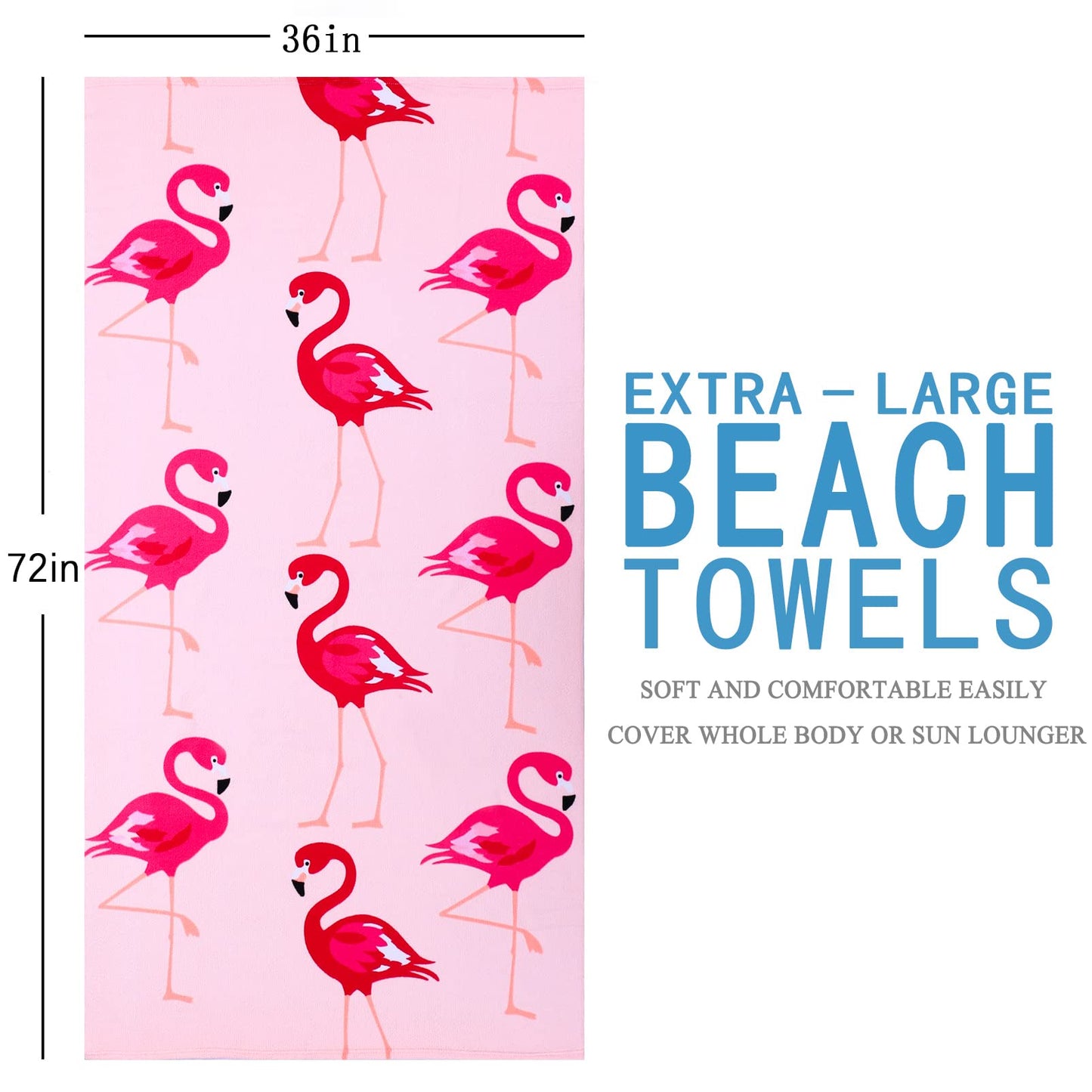 Genovega 2 Packs Oversized Beach Towel Set 36 x 72 in Large Big Pool Camping Swim Clearance Soft Towels Travel Essentials Accessories Must Haves Vacation Adult Necessities Gifts Clownfish Flamingo