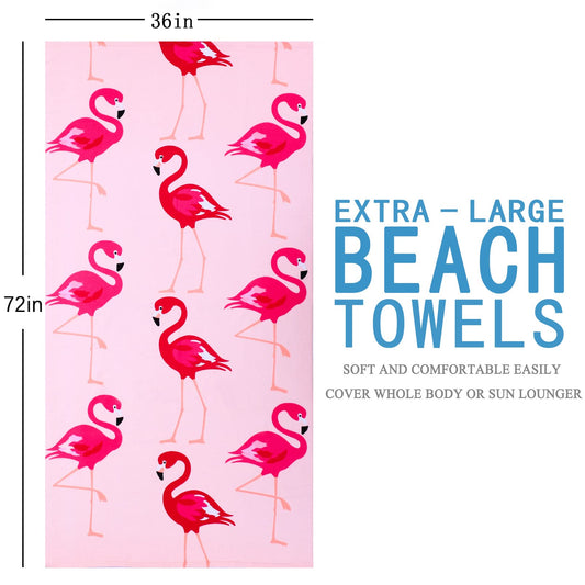 Genovega 2 Packs Oversized Beach Towel Set 36 x 72 in Large Big Pool Camping Swim Clearance Soft Towels Travel Essentials Accessories Must Haves Vacation Adult Necessities Gifts Clownfish Flamingo