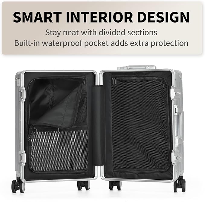 20 Inch Carry On Luggage 22x14x9 Airline Approved with Spinner Wheels,Hard Shell Zipperless Lightweight Small Suitcase with TSA Approved for Travel Business Women Men,Silver