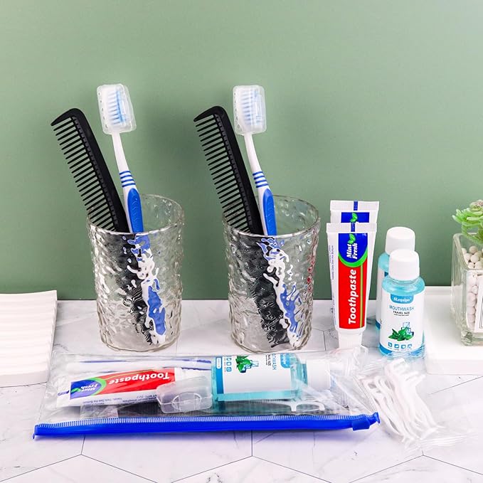 100 Set Travel Toothbrush Kit Bulk,Disposable Toothbrush with Toothpaste Set with Mouthwash,Toothpaste,Cover,Comb,Zip Bag,Floss Picks,Toothbrushes Set for Homeless,Travel
