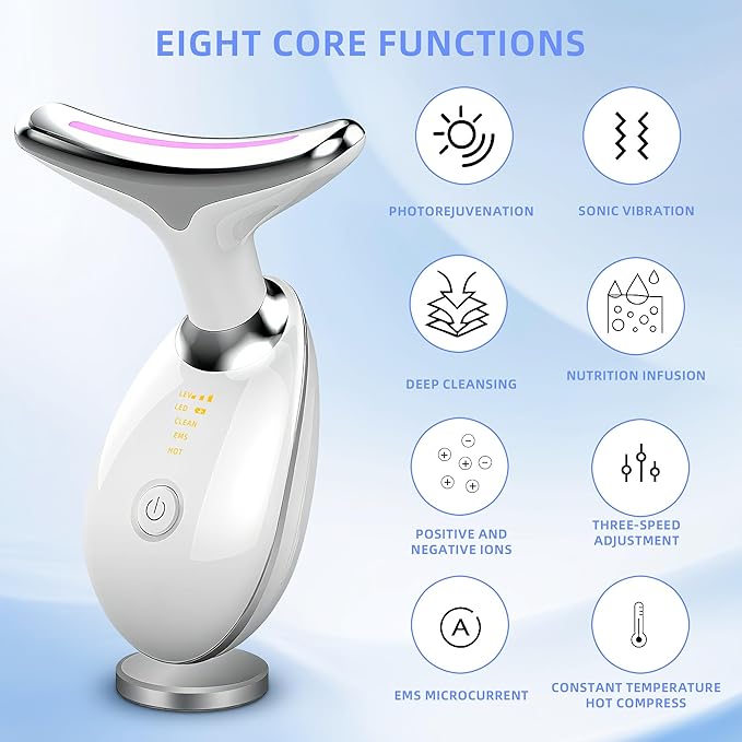7-Color LED Facial Massager Tool, face Massager Tool with Vibration, Gua Sha-Inspired Design + Cooling Gel for Skin Firming & Daily Skincare Routine