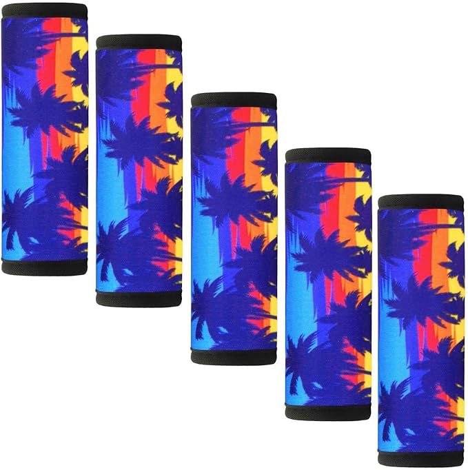 5 Pack Neoprene Luggage Handle Wraps Bright Luggage Tags/Identifiers/Marker/Grips Travel Accessories for Airplane/Flying/Luggage (Palm Tree)
