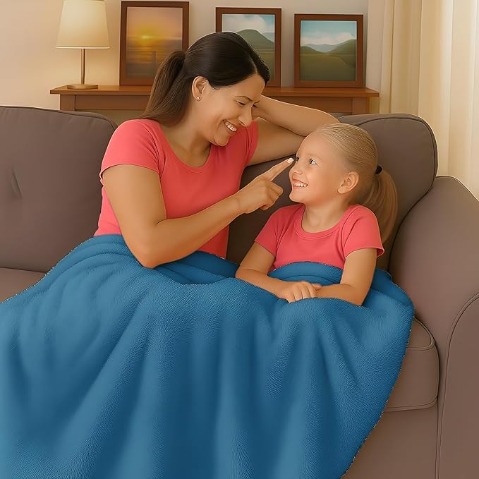 Melissa Large Travel Blanket and Inflatable Pillow Set - 69“ x 43.3” – Soft Blanket with Carry Bag – Lightweight, Compact & Washable for Backpacking, Hiking, Airplane, Car, Office, Camping (Blue)