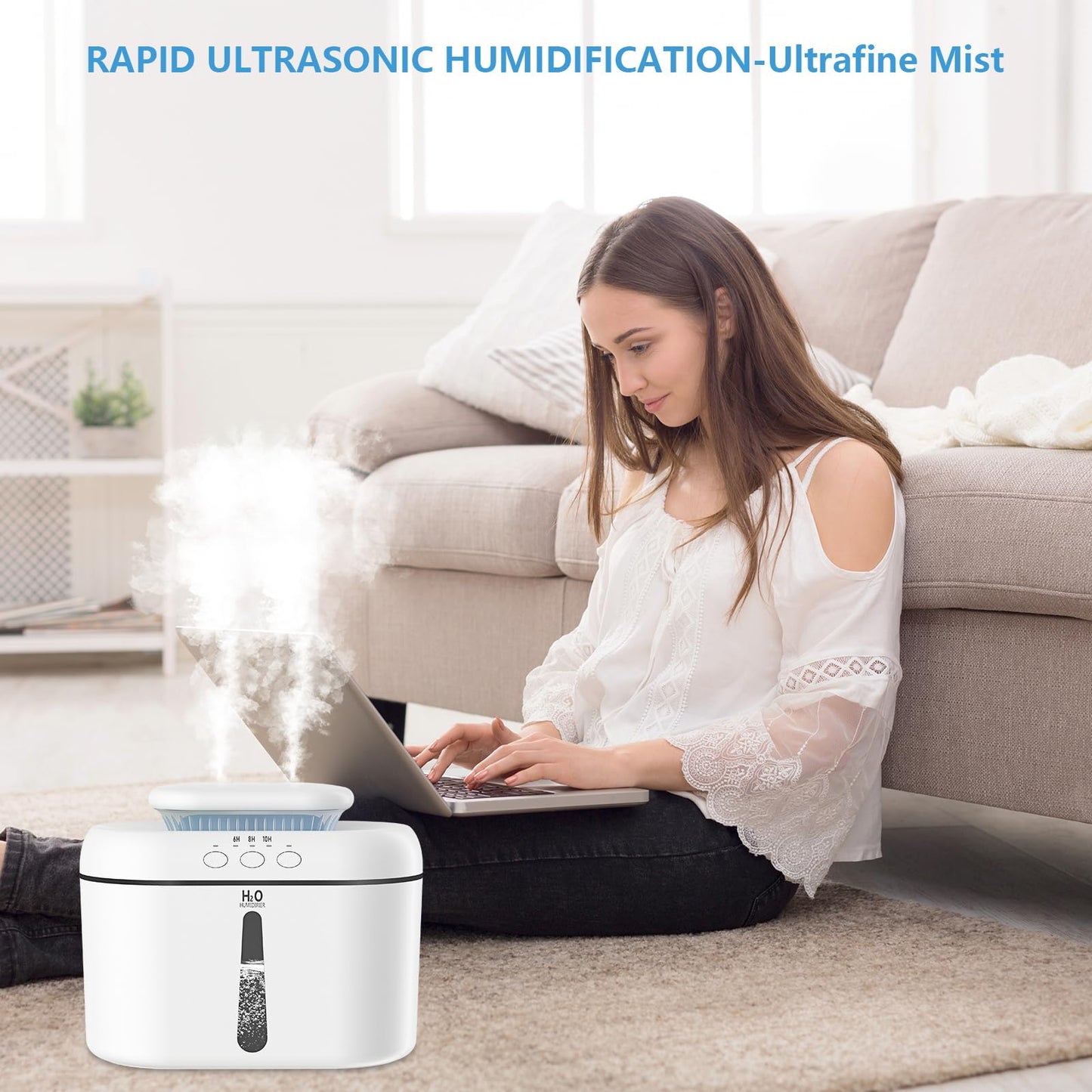 SZO Humidifiers for Bedroom, 2.5L Capacity, Auto Shut-Off, Easy to Fill & Clean, 16 dB Quiet Ultrasonic Humidifier for Large Room, Plants, Baby Nursery, Indoor, Night Light