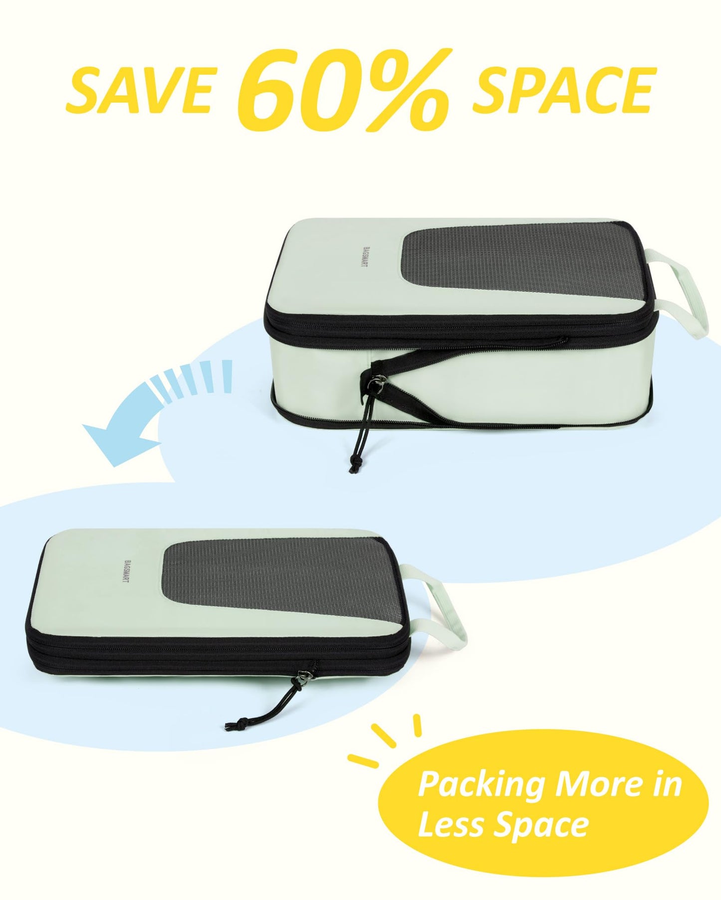 BAGSMART Compression Packing Cubes for Travel, 6 Set Packing Cubes for Suitcases, Lightweight Luggage Organizer Set Cubes for Business Travel Essentials, Light Green