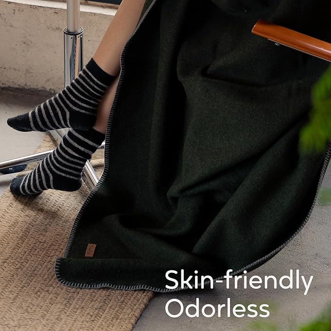 100% Wool Blanket, 48" x 62", Warm, Thick, Washable, Military Wool Blanket, Great for Camping, Outdoors, Sporting Events, Survival Kits，Olive Green