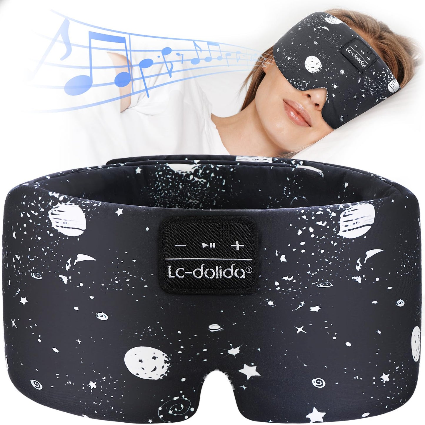 LC-dolida Sleep Mask with Bluetooth Headphones, Extra Large Silk Eye Mask for Sleeping Side Day Sleepers, Sleep Headphones Bluetooth 5.4 for Women Men with Thin Speaker, Blackout, Comfort, Microphone