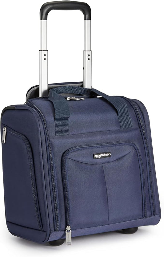 Amazon Basics Underseat Carry On Luggage with Wheels - 14" Rolling Travel Bag, Navy