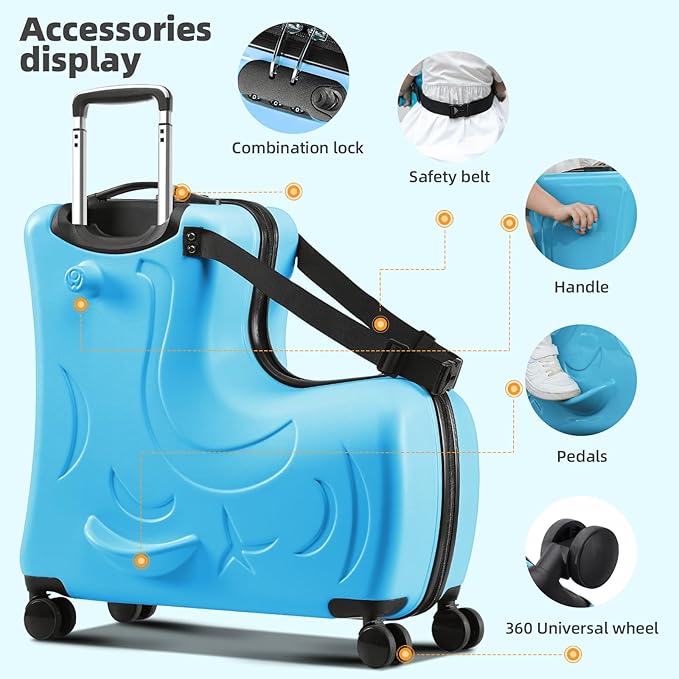 Kids Ride On Suitcase with Wheels, Scooter Luggage for Toddlers Travel, Durable Children's Suitcase for Boys & Girls Ages 2-12 Years