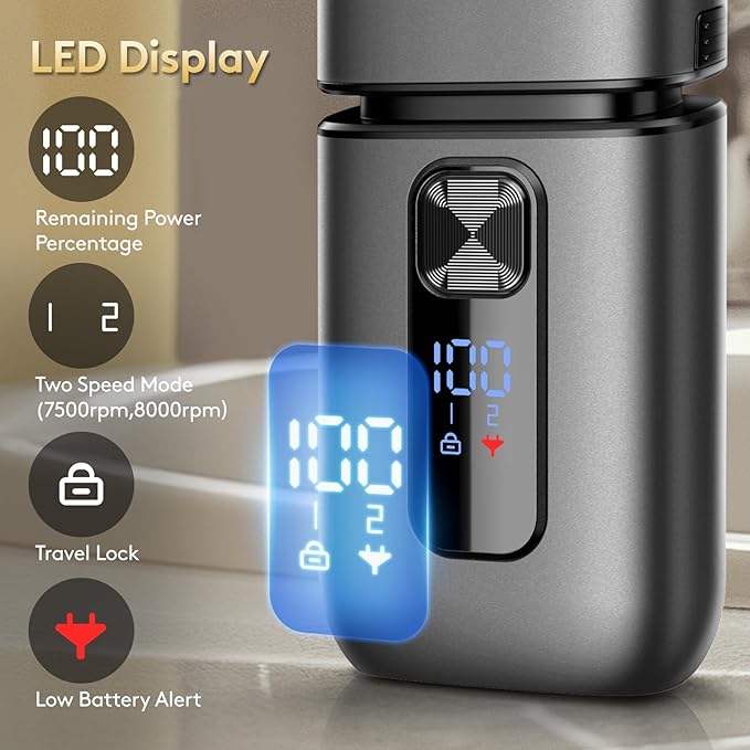 Brightup Foil Shaver, Mens Electric Razor, Shavers for Men with Trimmer, Cordless USB-C Rechargeable Waterproof Double Floating Blades for Close Shaving Face, 2 Speed, LED Display&Travel Pouch, Gray