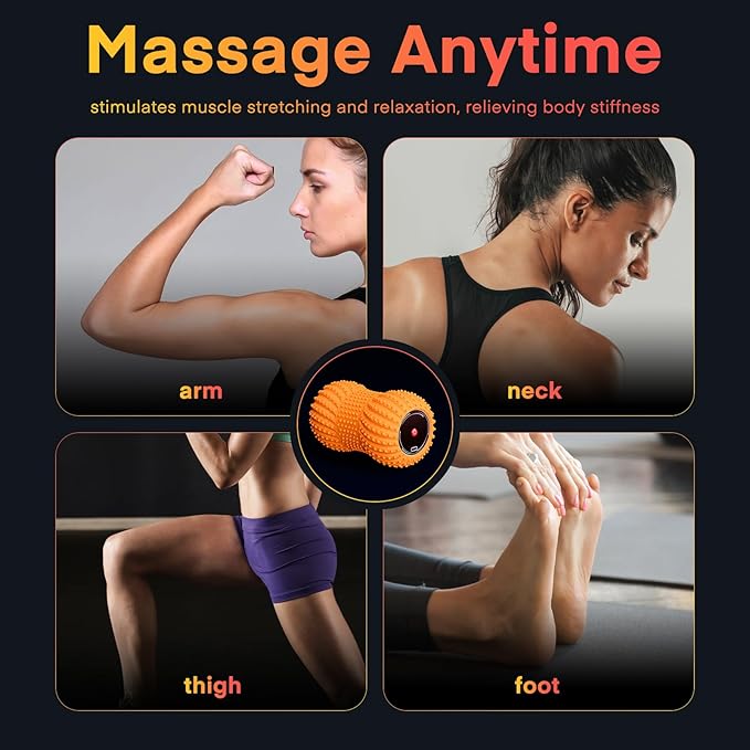 2 in 1 Vibrating Peanut Massage Ball with 6 Massaging Modes and Bluetooth Speaker, Rechargeable Vibrating Massage Yoga Roller Ball for Muscle Recovery, Orange