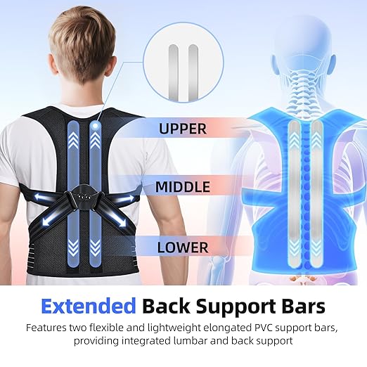 babaka Posture Corrector for Women and Men, Adjustable Full Back Support, Upper and Lower Back Pain Relief, Back Brace, Shoulder Straightener, Scoliosis, Hunchback, Thoracic, Spine Corrector (Medium, Waist: 28''-36'')