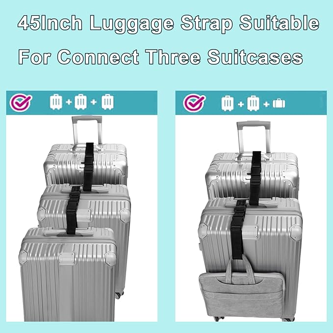 2Pack Luggage Straps for Suitcases, Travel Connector for Carry On Bag, Add Bag to Connect Two Suitcases, Adjustable Belt Attachment Accessories for Connect Your 3 Luggages, Pink