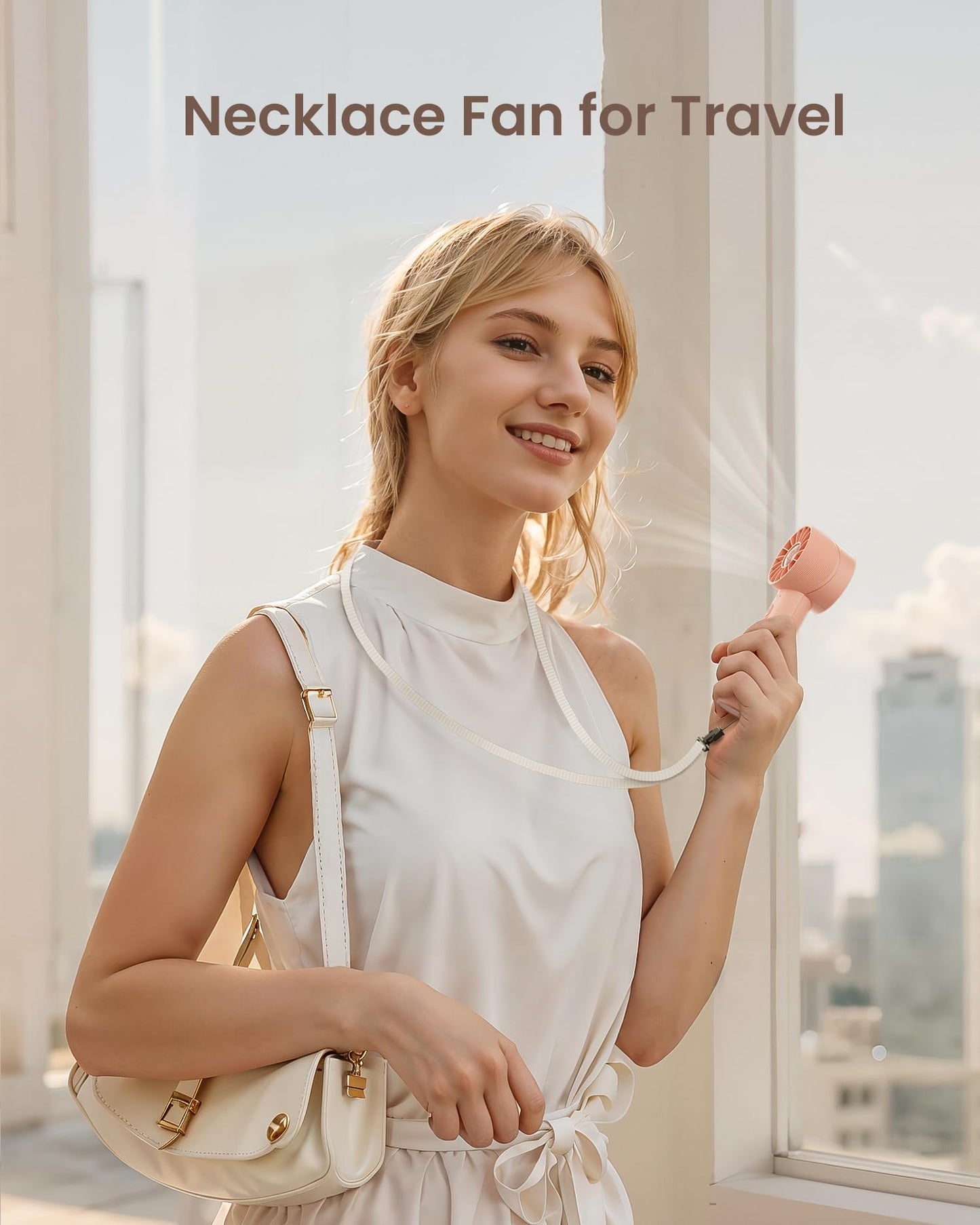 Portable Mini Handheld Turbo Fan, 4 Speed High Velocity Personal [Max 16H Cooling Time], Rechargeable Purse Travel Essentials for Vacation/Beach/Trip - Pink